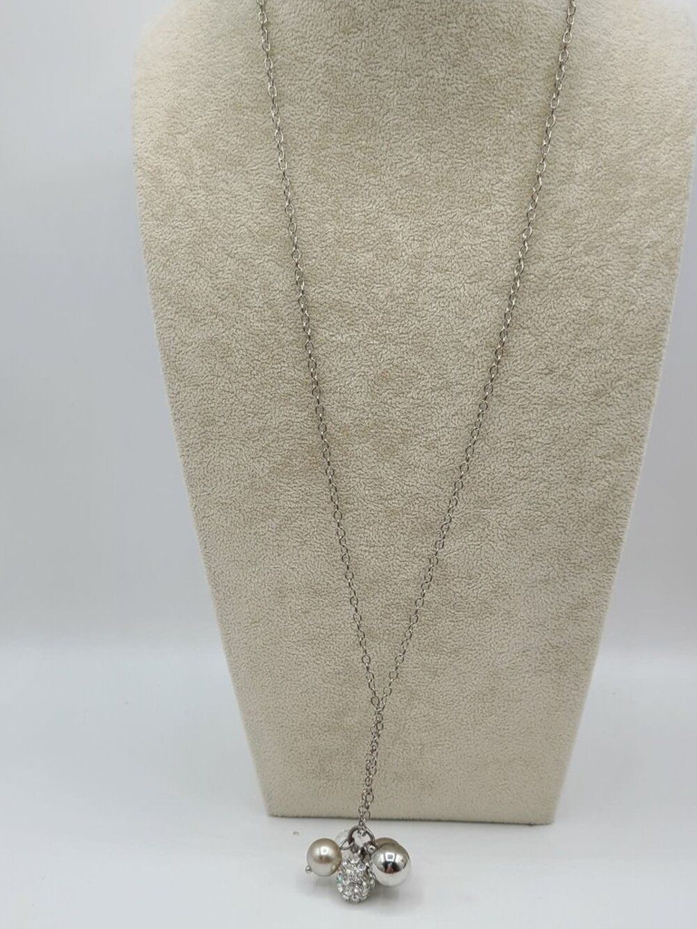 J Crew Silver Tone Pearl Crystal Ball Charm Pendant